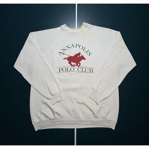 Vintage Annapolis Polo Club Crewneck Sweatshirt‎ Men's Large Raglan White 80s